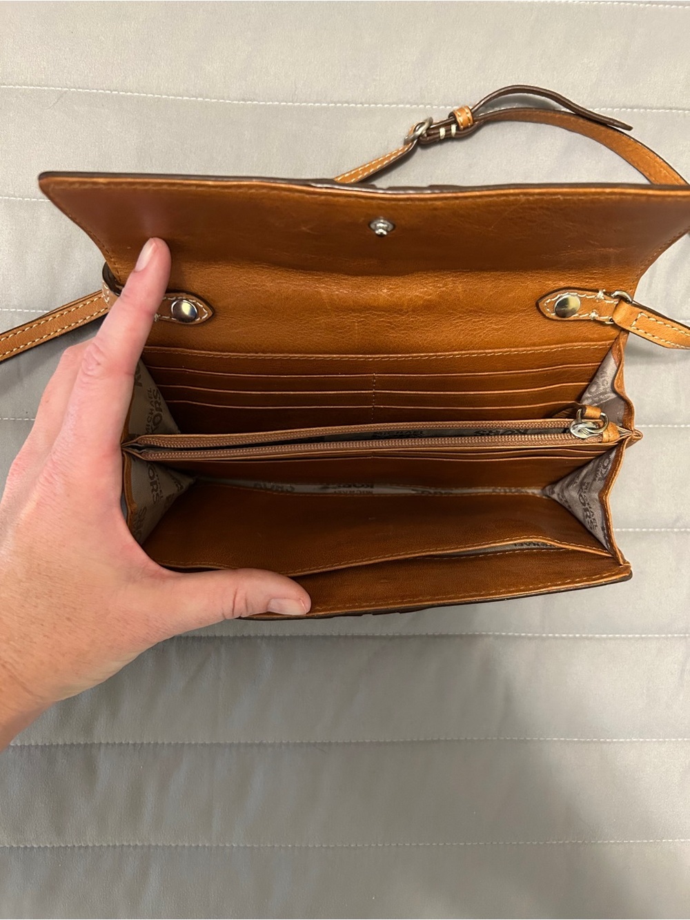 Michael Kors Stud-Accent Tan Leather Crossbody Wallet - Picture 3 of 5